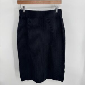 Daily Ritual Skirt Women M Black Ribbed Knit Wool Blend Pencil Midi Stretch Work